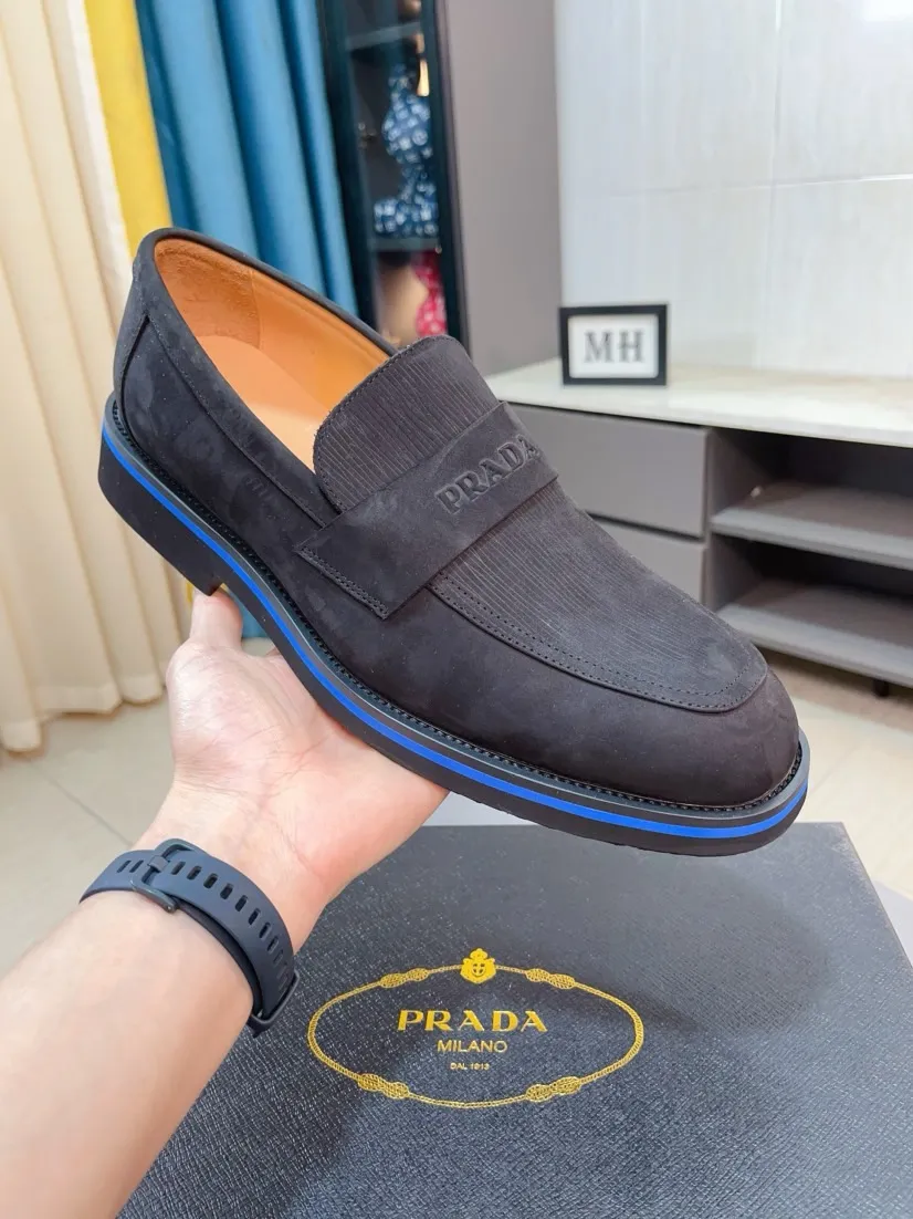 Men's shoes 💰540🌹🌹【PRADA Leather Shoes】Top purchasing agency Original imported Italian custom-made open-edge beaded cowhide leather surface, fully imported water-dyed breathable cowhide lining, original factory special molded sole super comfortable, size: 38-44